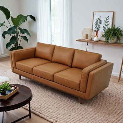 US Local Chase Mid Century Modern Genuine Leather Sofa