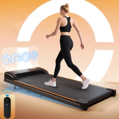 UK Local Folding Under Desk Walking Pad Treadmill With Adjustable Incline, 1-6 Km H Low Noise For Home  Office, LED Display, Magnetic Remote Control, Transport Wheels  Plug, Black.