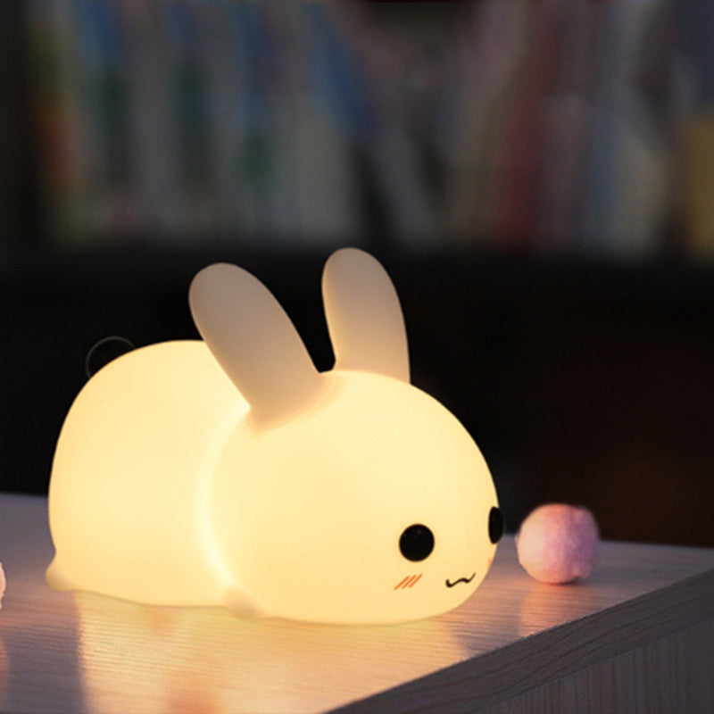 USA Local Colorful Rabbit Silicone Night Light Led Cute Charging Jade Rabbit Shooting Light
