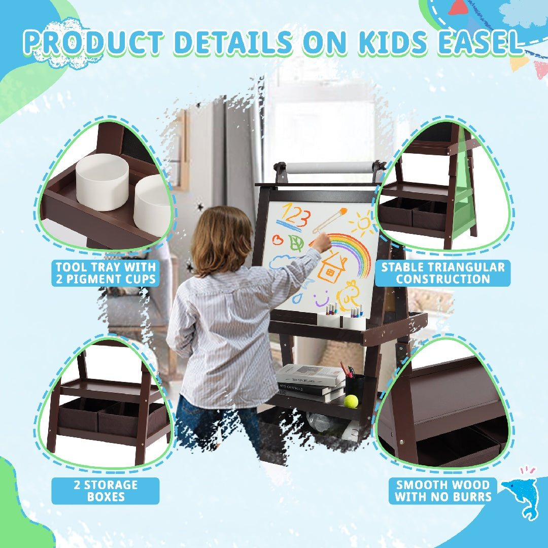 US Local Only Supports Self Pickup Children's Art Easel, Wooden Children's Easel 3 In 1 Adjustable Double Sided, Whiteboard, Chalkboard And Rolled Paper