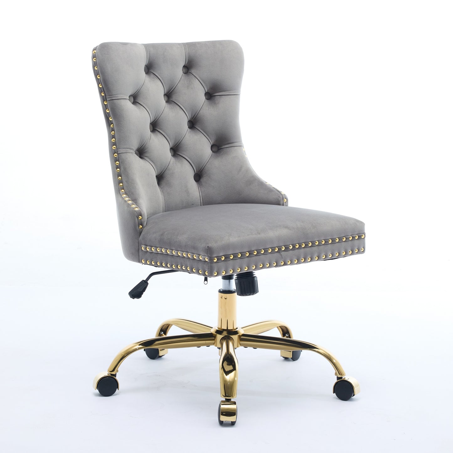 US Local A&A Furniture Office Chair,Modern Velvet Upholstered Tufted Button Home Office Chair With Golden Metal Base,Adjustable Desk Chair Swivel Office Chair Gray