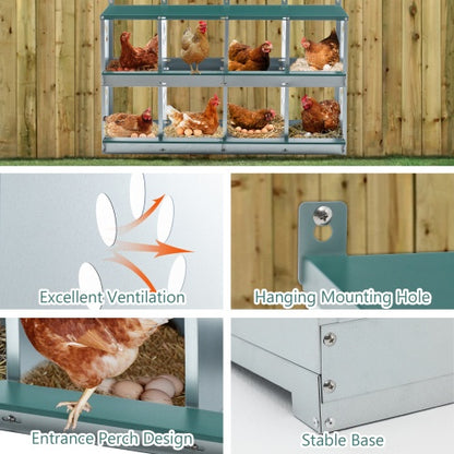 US Local 8 Compartment Chicken Nesting Boxes,For Laying Eggs, Metal Poultry Nest Box Wall Mount For Chickens, Hens, Large Vented Holes Chicken Coop Box