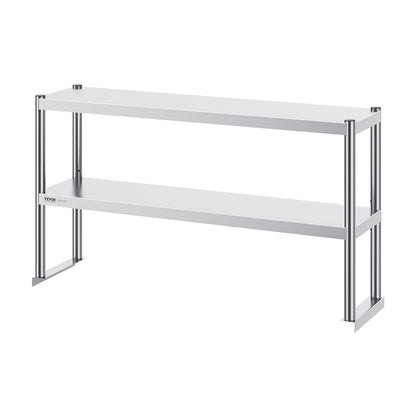 US Local VEVOR Double Overshelf, Double Tier Stainless Steel Overshelf, 12 X 48 Inch Double Deck Overshelf, Height Adjustable Overshelf Prep Work Table For Kitchen, Restaurant And Workshop