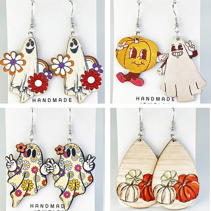 Floral Ghost Bohemian Retro Thanksgiving Atmosphere Pumpkin Cute Eardrops