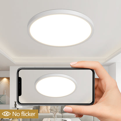US Local 6PK 12 In. LED Flush Mount Ceiling Light Fixture - 2880 Lumens, 5 CCT 2700K-3500K-40000K-5000K-6500K, Round Color Selectable Panel Light, Dimmable, Suitable For Bathroom Or Shower
