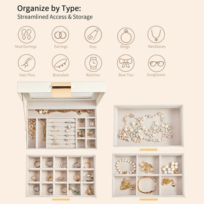 US Local Top Visible Storage With 2-drawer White Cabinet And Pink Velvet Jewelry Box