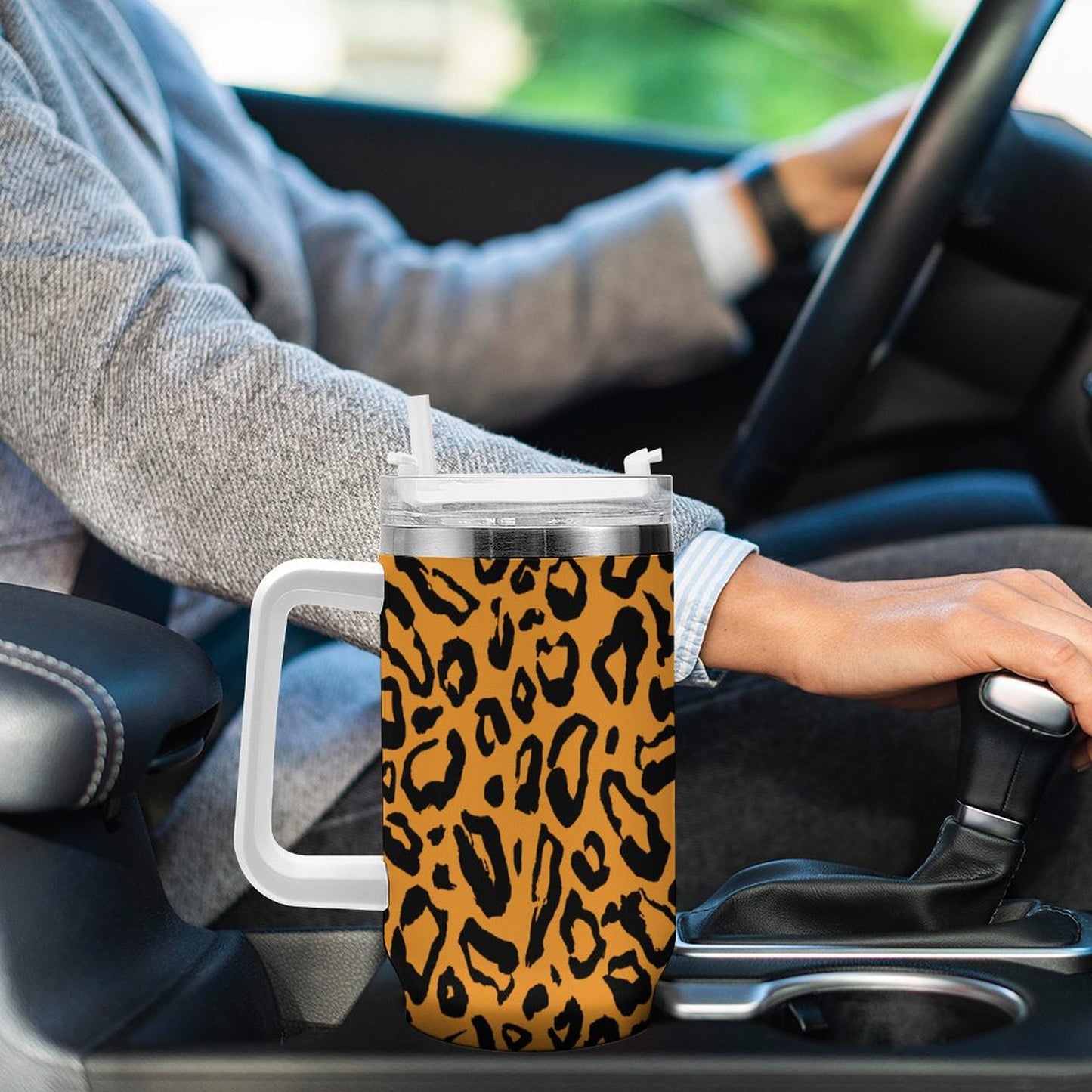 PHDT00478 POD US Local Tumbler 40 oz Large Capacity Car Cup Yellow Leopard