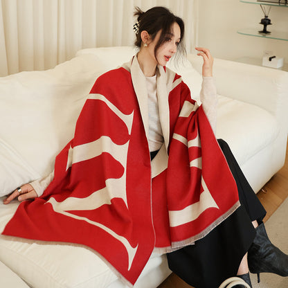 US Local Female Versatile Fashion Thickened Warm Cashmere Scarf