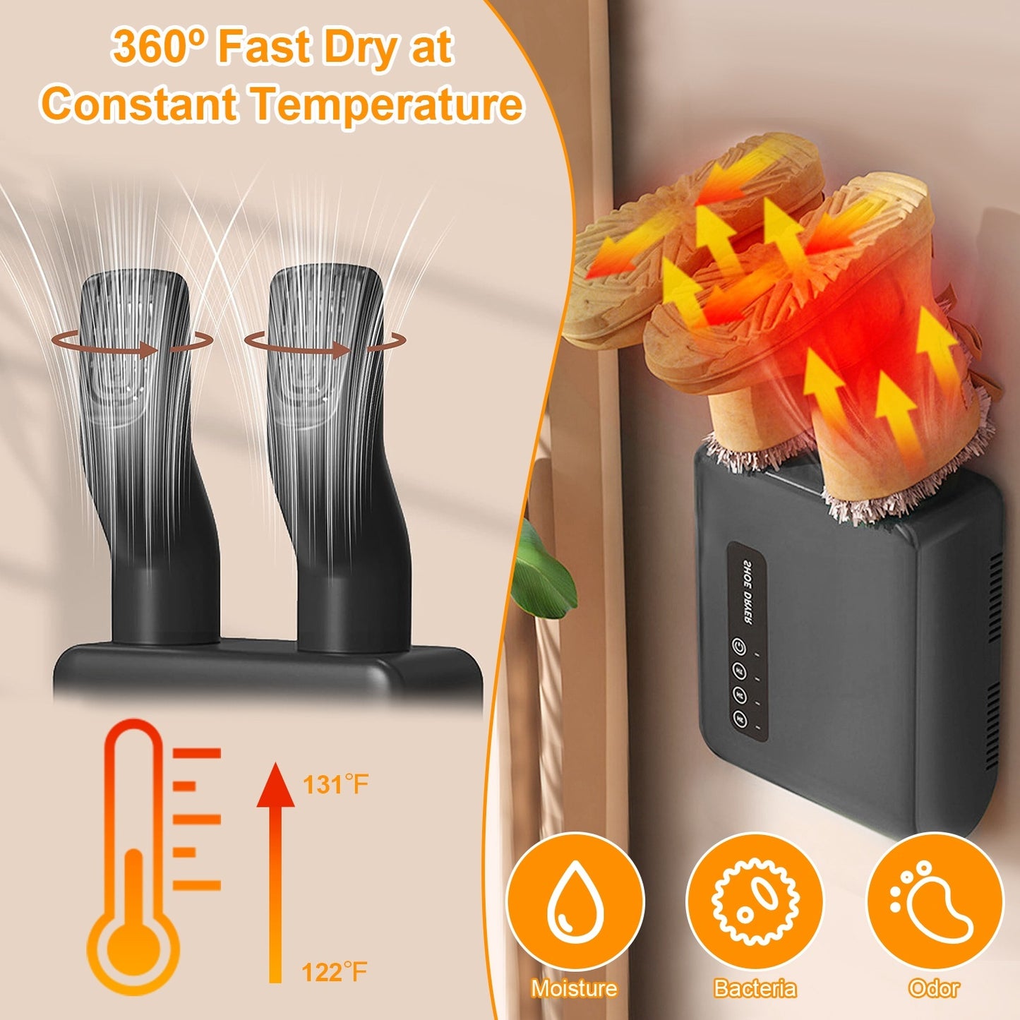 US Local 1Pc Portable Shoe Dryer Boot Shoe Warmer Deodorizer With 3 Timer Settings For Wet Boots Gloves Hats Garments