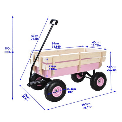 US Local Outdoor Wagon All Terrain Pulling Wood Railing Air Tires Garden Cart