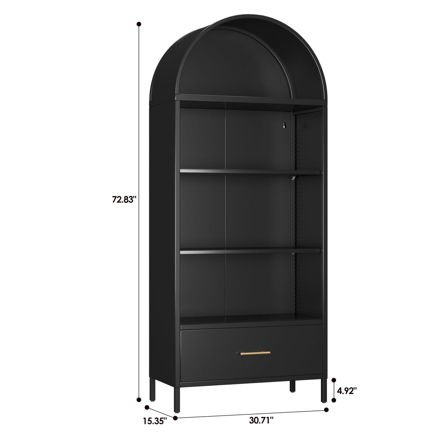 US Local Metal Arched Bookshelf, Accent Arch Kitchen Pantry Cabinet With Drawer For Home Office Bar Living Room Farmhouse ,Black