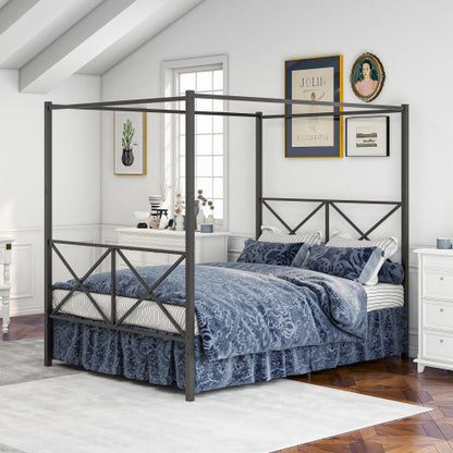 US Local Metal Canopy Bed Frame, Platform Bed Frame Queen With X Shaped Frame Queen Black