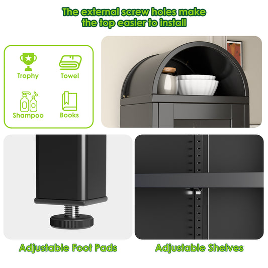 US Local Metal Arched Household Storage Cabinet In Black And White Color