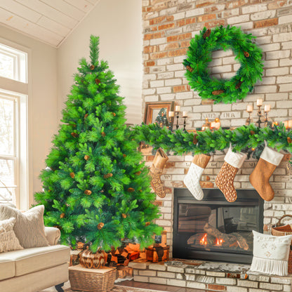 US Local 6 Ft Long Grass Green Christmas Tree, Big Branch Pine Tree, Pre-Installed Lighting Set With Tree & Garland & Garland, Artificial Christmas With Pine Cone, Articulated Christmas Tree For Holiday Part