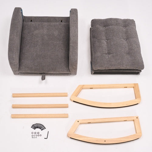 US Local Accent Rocking Chair With Footrest High Back Rubber Wood Rocking Legs Bedroom Living Space 26.77D X 38.36W X 39.76H Inch