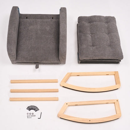 US Local Accent Rocking Chair With Footrest High Back Rubber Wood Rocking Legs Bedroom Living Space 26.77D X 38.36W X 39.76H Inch