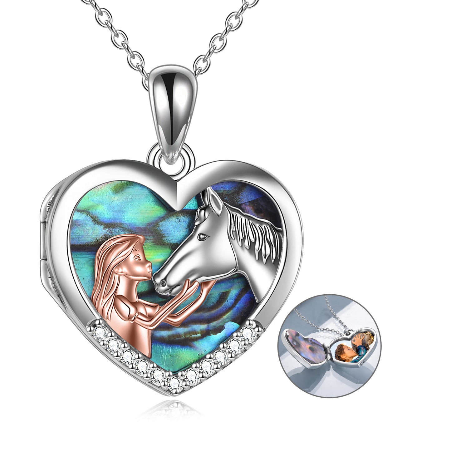 US Local Horse Heart with Girls Pendant Necklace Gifts for Her