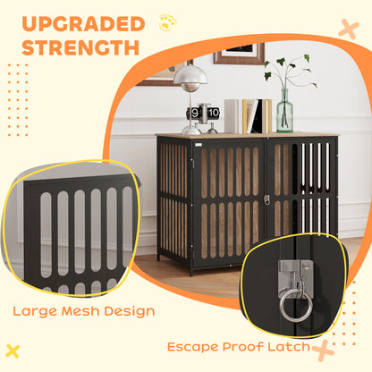 US Local 39 Dog Crate Furniture W Anti-Chew Resistant Mesh, Anti-Escape Single Door, For Large Dogs, Walnut Brown