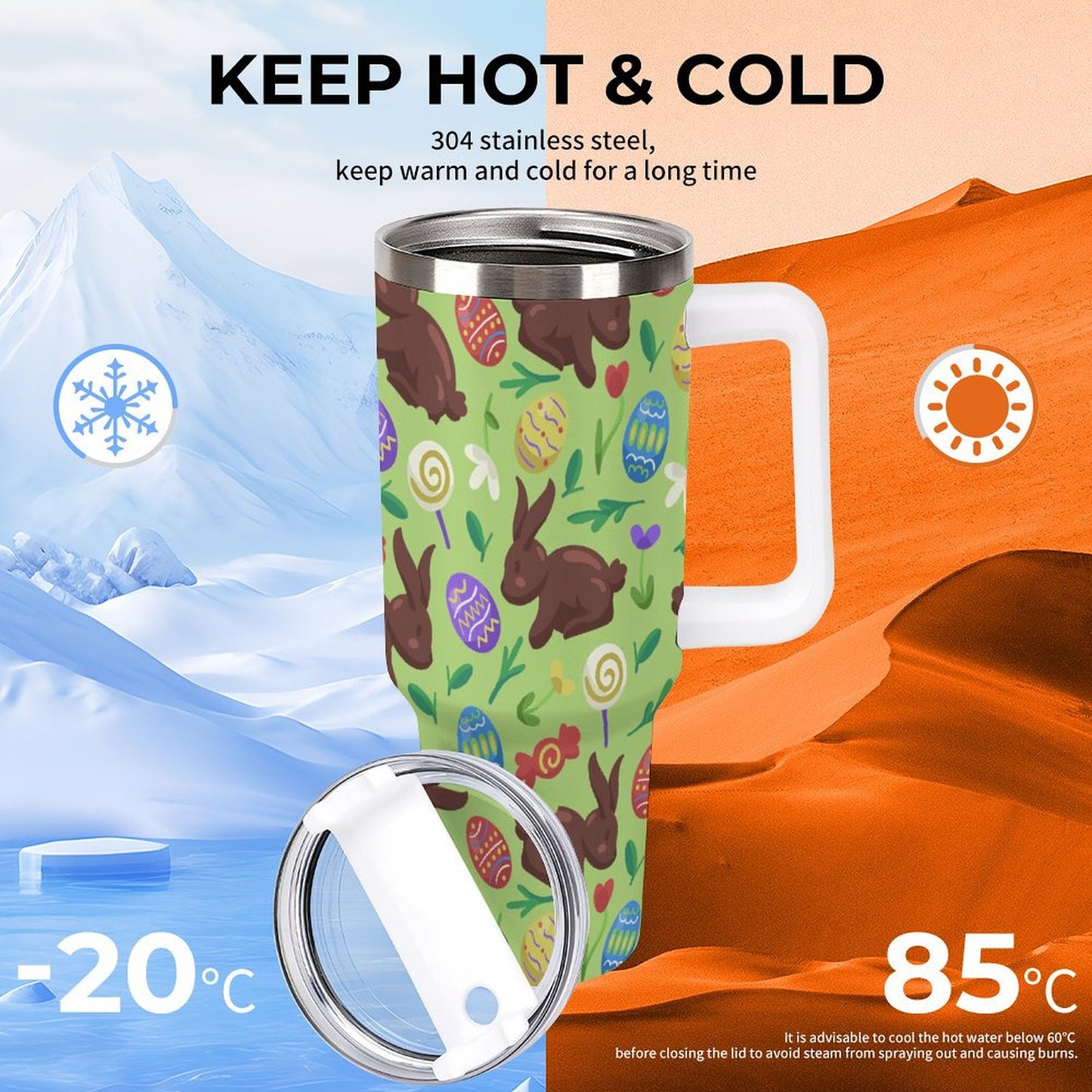 PHDT00527 POD US Local Tumbler 40oz Large Capacity Car Cup Green, Easter, Rabbit