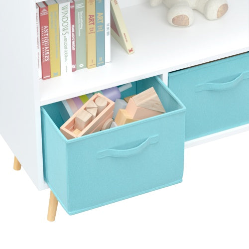 US Local Fiberboard Children's Bookshelf With Foldable Fabric Drawers