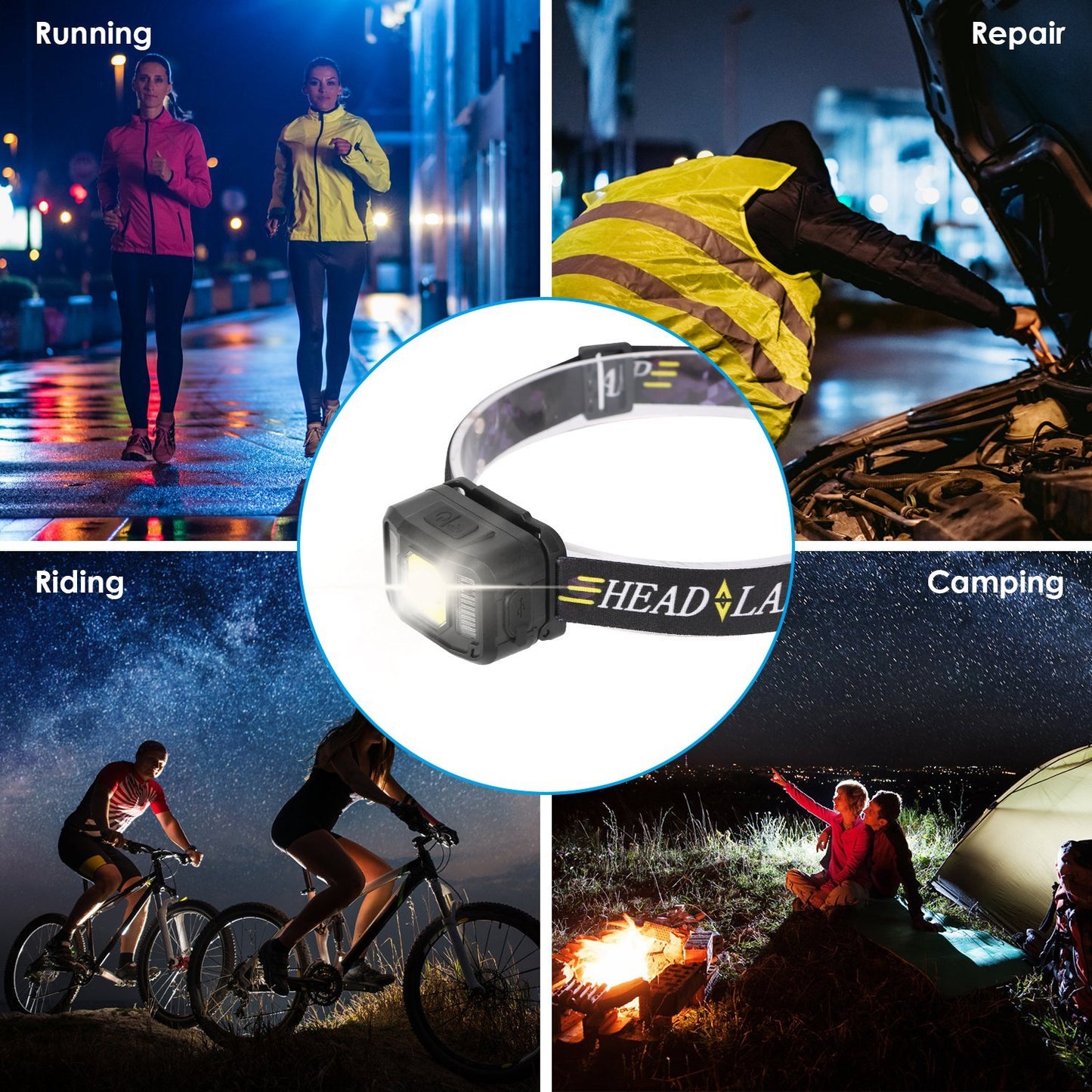 US Local 2Packs Rechargeable Motion Sensor Headlamp 6 Light Modes COB XPG Headlight Torch Flashlight For Fishing Running Camping Hiking