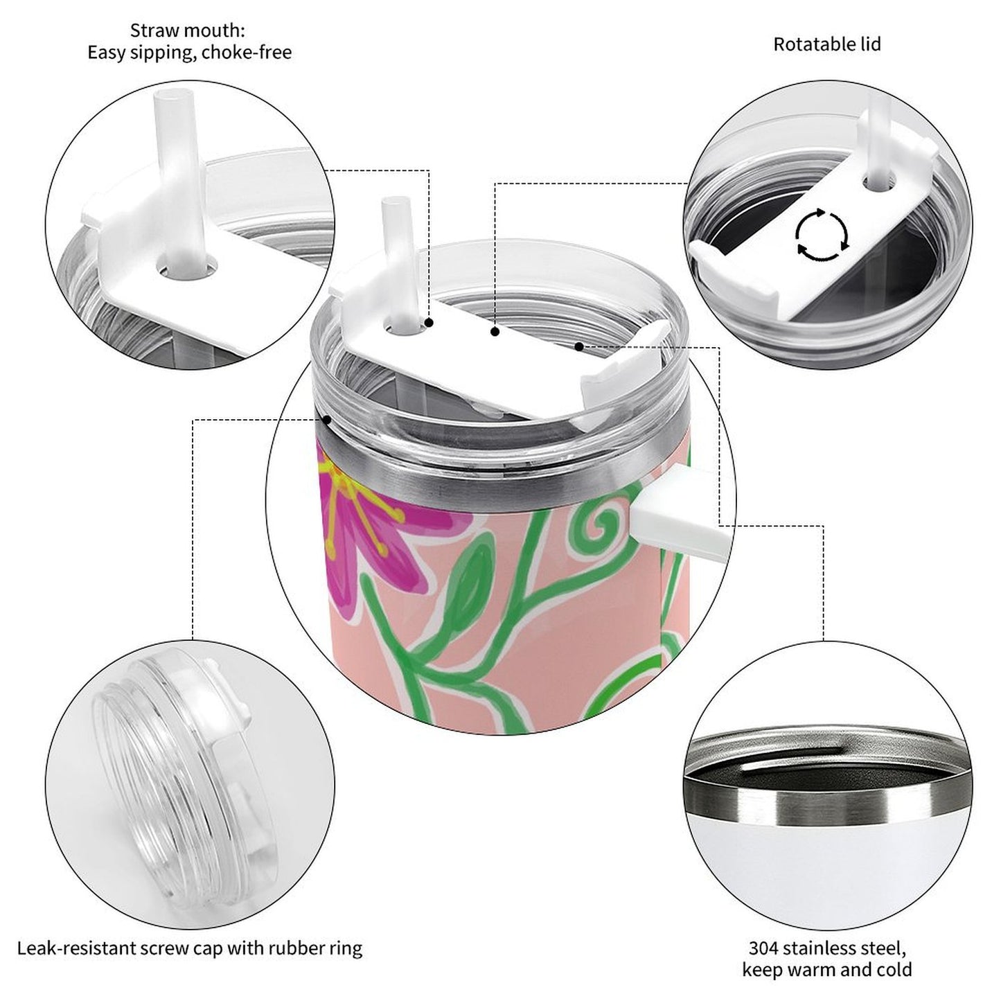 PHDT00113 POD US Local Tumbler 40 oz Large Capacity Car Cup Flowers