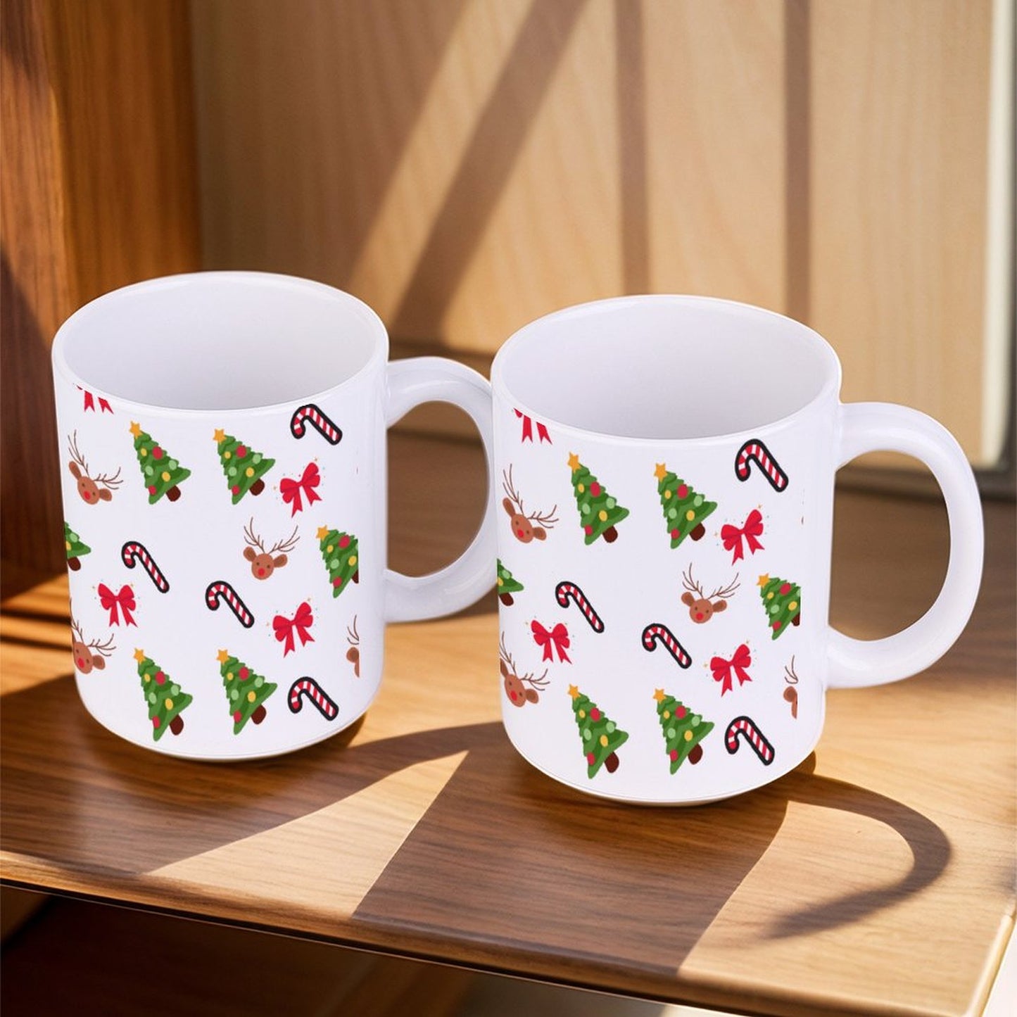 POD US Local White mug with full print, Christmas, Elk, Bow 0083