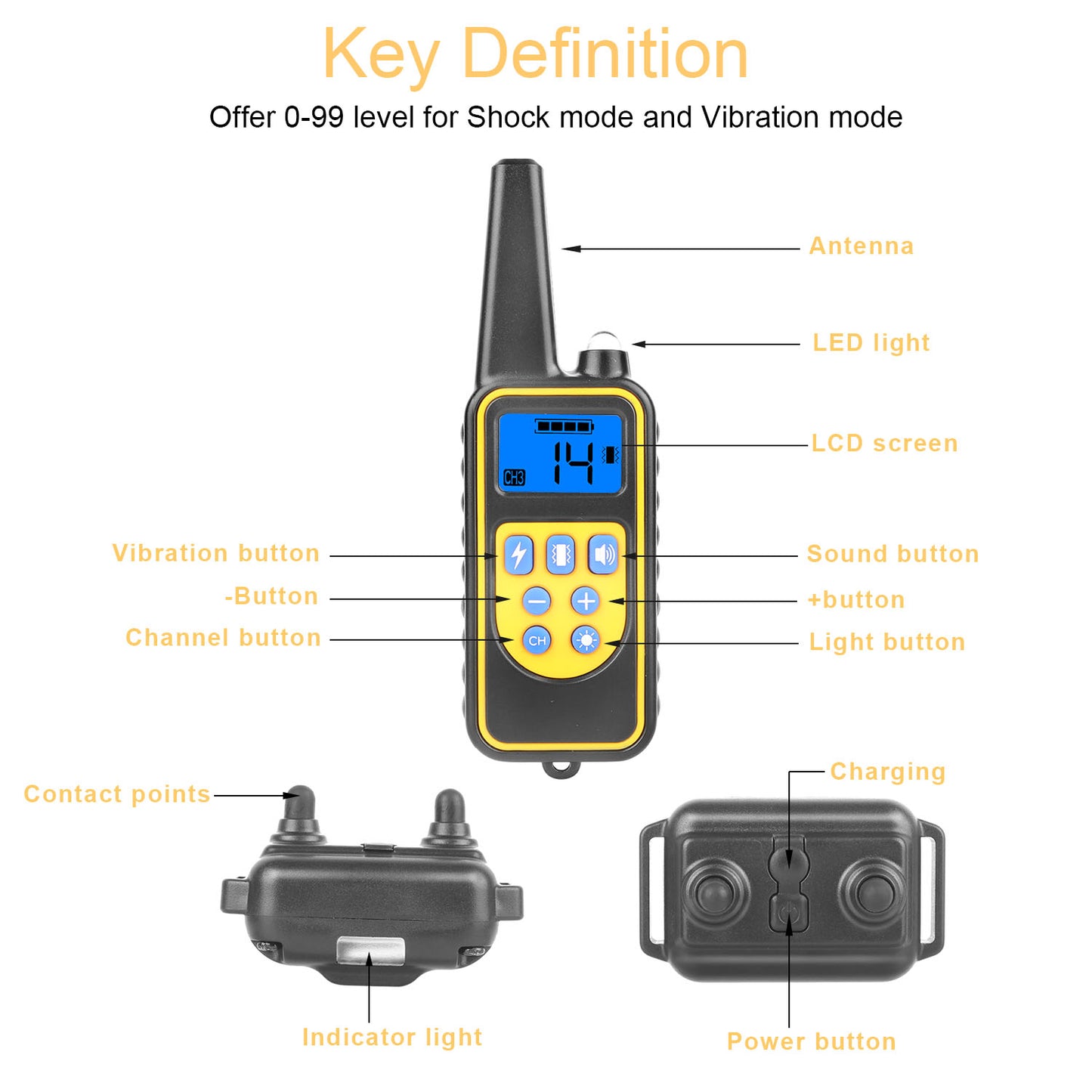 US Local 1Pc Dog Training Collar With Remote  IP67 Waterproof Pet Trainer 300mAh Rechargeable 875 Yard Remote Control 4 Modes Adjustable Level