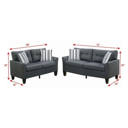 US Local Living Room Furniture 2pc Sofa Set Sofa And Loveseat Charcoal Glossy Polyfiber Plywood Solid Pine