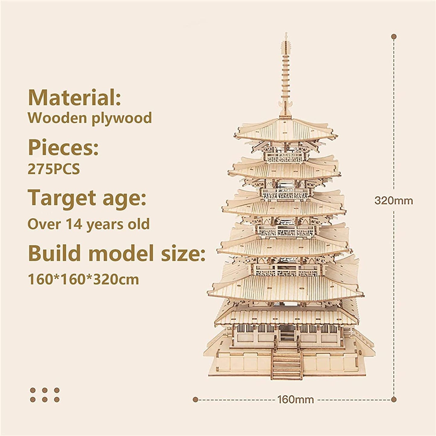 US Local Robotime Five-storied Pagoda 3D Wooden Puzzle Toys For Children Kids Birthday Gift TGN02