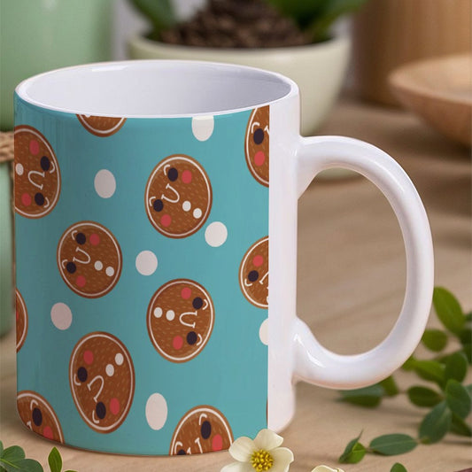 POD US Local White mug with full print, Christmas Gingerbread Man Circle Blue 0069