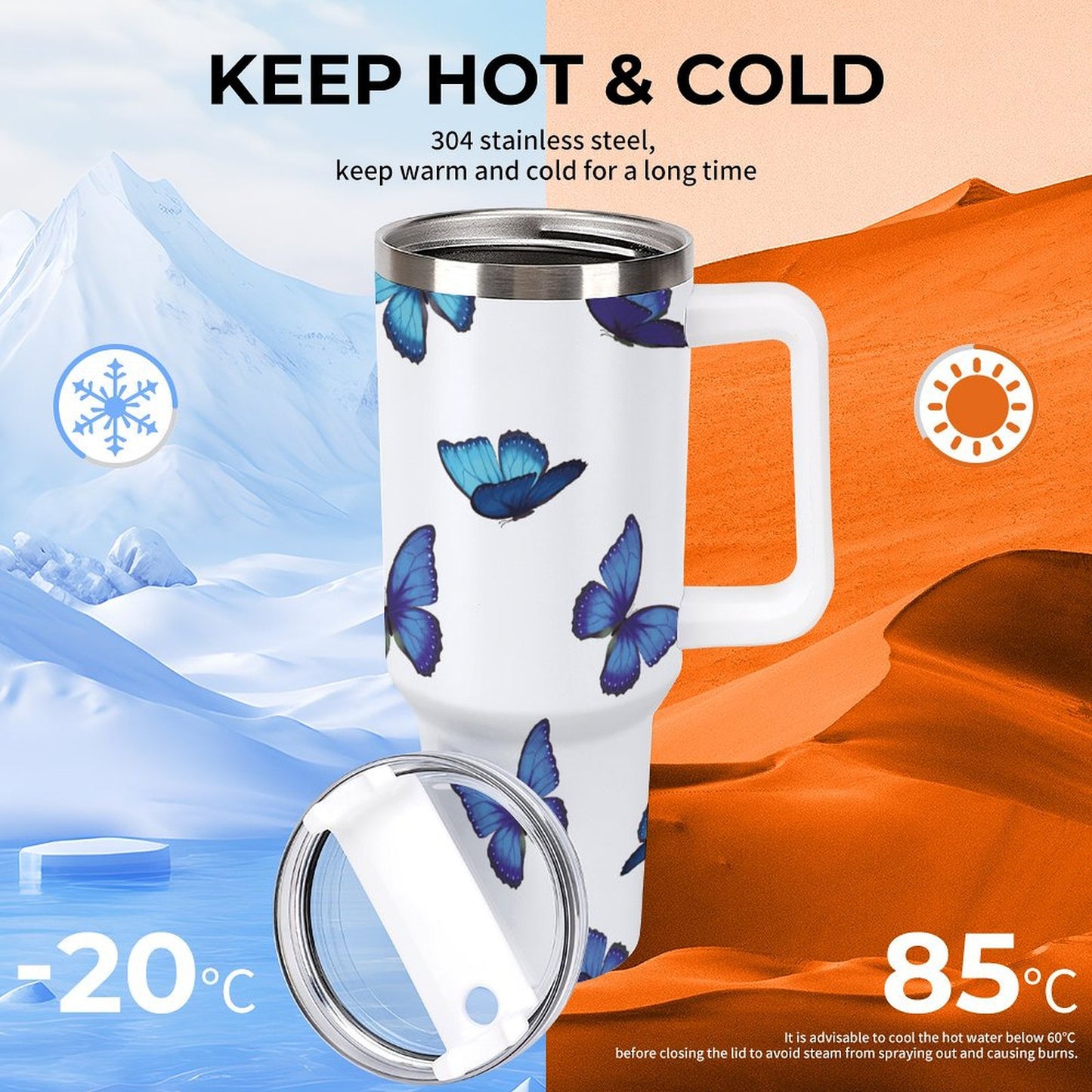 PHDT00504 POD US Local Tumbler 40oz Large Capacity Car Cup Blue Morpho Butterfly