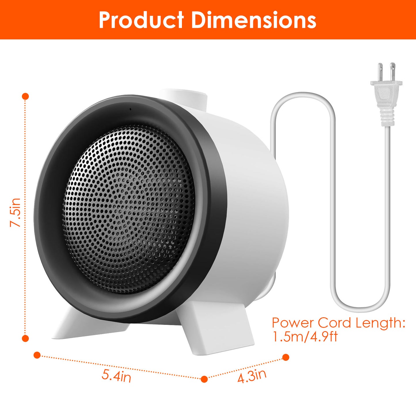 US Local 1Pc  Electric Space Heater Ceramic Heater Fan Heating Fan With 3 Modes 3S Fast Heating Tip-over Overheating Protection For Home Office Dormitry