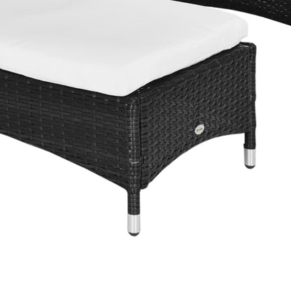 US Local 3 Piece Wicker Lounge Chair Set Outdoor Loungers With Armrests Cushion  Headrest  Side Table  Wheel  Black