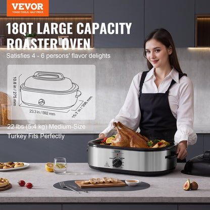 US Local Electric Roaster Oven, 18 QT Turkey Roaster Oven With Self-Basting Lid, 1450W Roaster Oven With Defrost & Warm Function, Adjustable Temperature, Removable Pan & Rack, Fits Turkeys Up To 22LBS