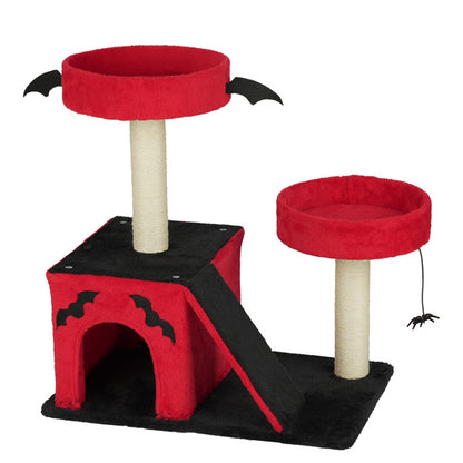 US Local Halloween Cat Climbing Frame Gothic Cat Tree, Cat Tower With Spacious Cat Condo, 2 Padded Perches, Spider Toy, Scratching Posts, Scratching Ladder For Large Cats, Red & Black