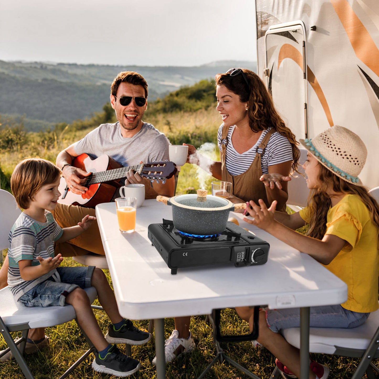 US Local 1 Pc 3300W Portable Camping Stove Butane Canister Dual Fuel Burner Piezo Electric Ignition Single Burner With Automatic Tank Ejection Overpressure Cut Off Carry Case For Camping Hiking Picnic Fishing B