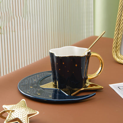 US Local Creative Ceramic Cup With Star And Moon Saucer