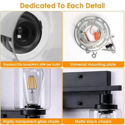 US Local 1Pc 3-Light Wall Sconce Lighting With Clear Glass Shade Bathroom Vanity Lamp Fixture Modern Mounted Light For Porch Mirror Living Room Bedroom Hallway