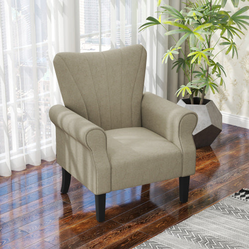 UK Local HOMCOM Upholstered Accent Chair With Rolled Arms And Wood Legs, Armchair For Living Room Bedroom, Beige