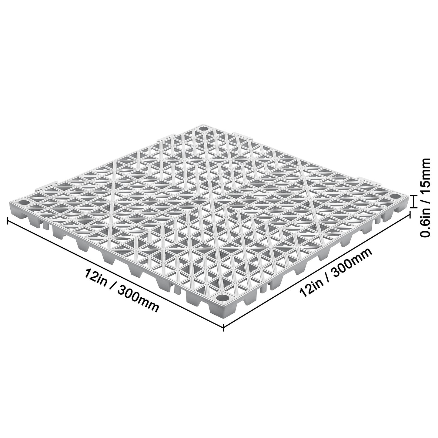 US Local VEVOR Interlocking Tile 50PCS Gray, Drainage Tiles Splicing, Soft PVC Interlocking Drainage Floor Tiles, Non-Slip Drainage Holes For Restroom, Bathroom, Kitchen, Pool, Wet Areas