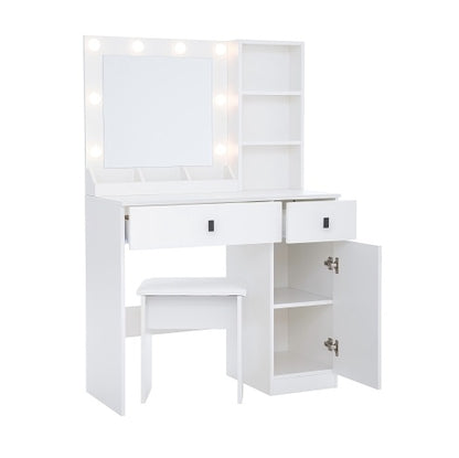 US Local Vanity Desk With Lights, Vanity Set With Mirror, Makeup Vanity Desk With Large Drawers  Three Level Storage Dreeser, VanitysVanities With 3 Lights Brightness Adjustable For Bedroom, White