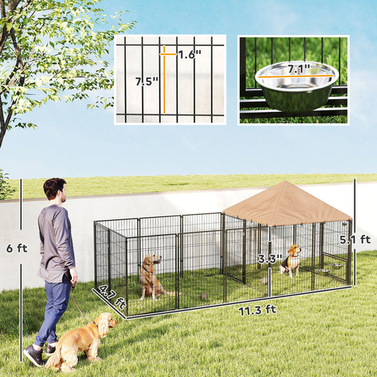 US Local Large Outdoor Dog Kennel With Rotating & Adjustable Height Bowls, Waterproof & UV-Resistant Canopy, 11.3 X 4.7 X 5.1