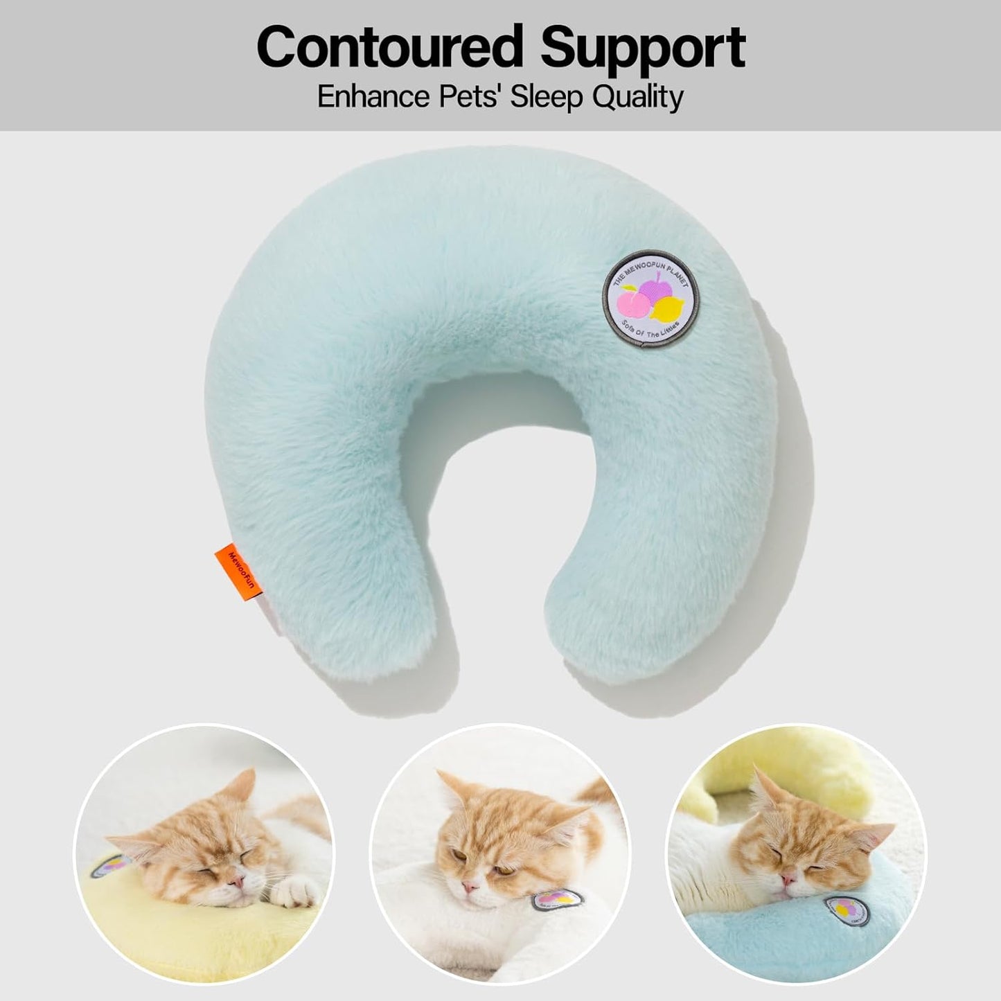 US Local MEWOOFUN U-Shaped Orthopedic Pet Pillow - 10.6x9.8 Inch Fluffy Support For Cats & Puppies, Joint Relief & Improved Sleep Blue