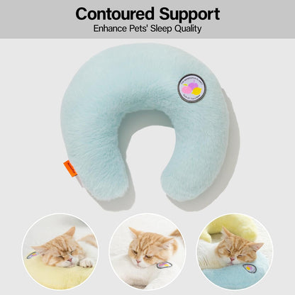 US Local MEWOOFUN U-Shaped Orthopedic Pet Pillow - 10.6x9.8 Inch Fluffy Support For Cats & Puppies, Joint Relief & Improved Sleep Blue