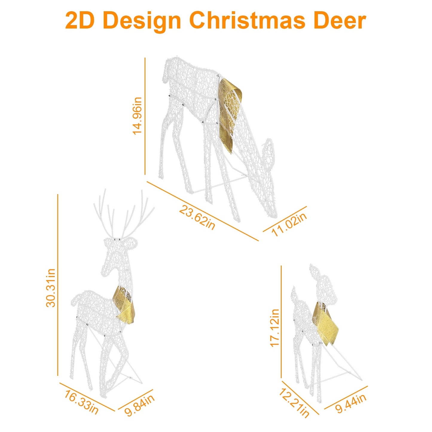 US Local 3 Sets Of Reindeer Family Lighted 2D Christmas Deer Decoration Warm Yellow Light 3 Lighting Modes Buck Doe Fawn Indoor Outdoor Christmas Decoration
