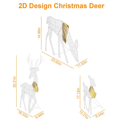 US Local 3 Sets Of Reindeer Family Lighted 2D Christmas Deer Decoration Warm Yellow Light 3 Lighting Modes Buck Doe Fawn Indoor Outdoor Christmas Decoration