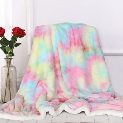 US Local 1 Piece Shaggy Blanket Plush Faux Fur Blanket For Bed Sofa Ultra Soft Luxury Sherpa Blanket Rainbow Colorful  Blanke