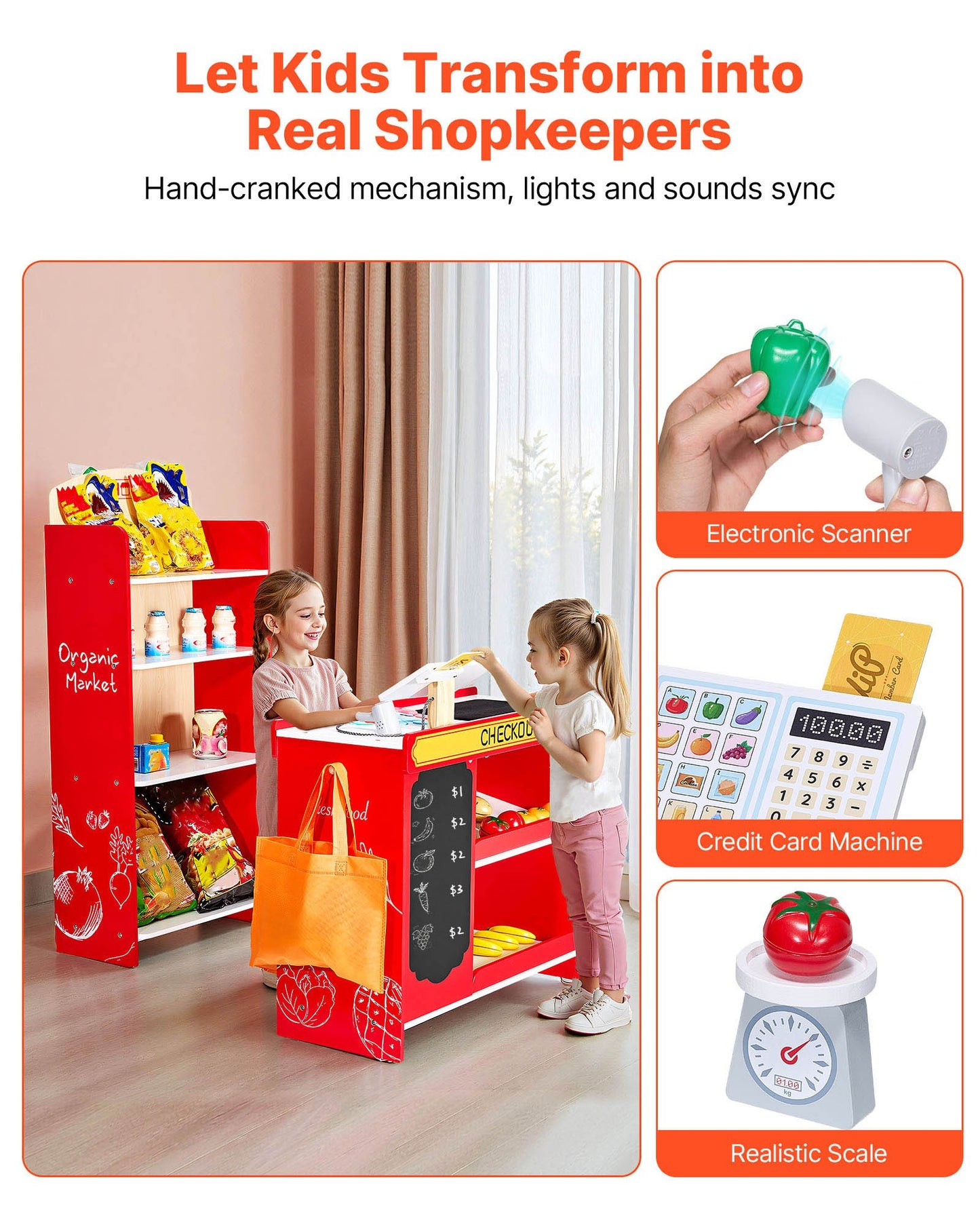 US Local Kids Grocery Store Playset Supermarket Play Toy Set With Cash Register