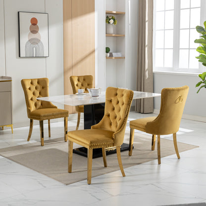 US Local A&A Furniture,Nikki Modern, High-end Tufted Solid Wood Contemporary Velvet Upholstered Dining Chair With Golden Stainless Steel Plating Legs,Nailhead Trim,Set Of 2,Gold, SW1601GL